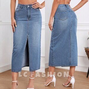 Denim Maxi Skirts, High Waist Split Thigh Denim Skirt, Boho Maxi Long Skirt